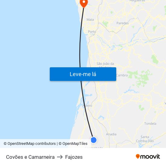 Covões e Camarneira to Fajozes map