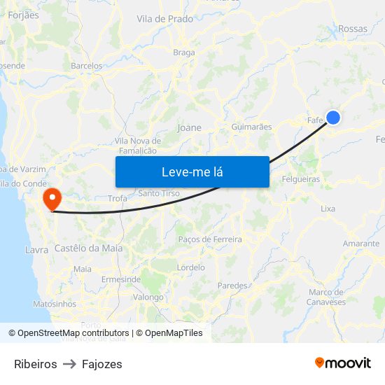 Ribeiros to Fajozes map