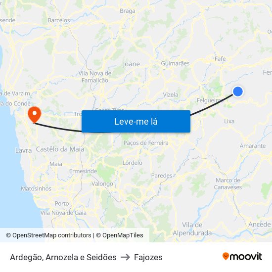 Ardegão, Arnozela e Seidões to Fajozes map