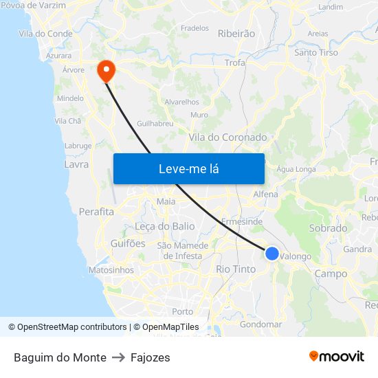 Baguim do Monte to Fajozes map