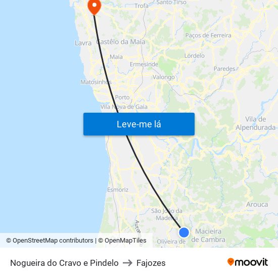 Nogueira do Cravo e Pindelo to Fajozes map