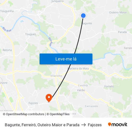 Bagunte, Ferreiró, Outeiro Maior e Parada to Fajozes map