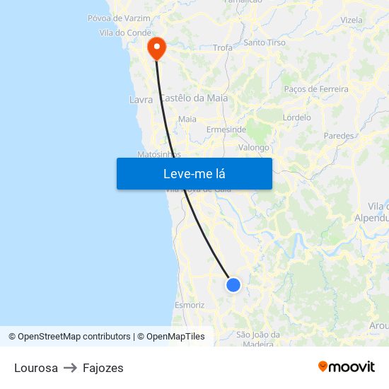 Lourosa to Fajozes map