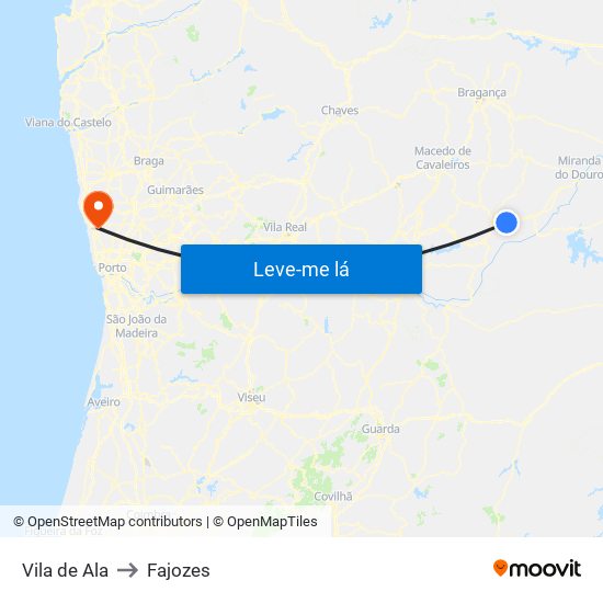 Vila de Ala to Fajozes map