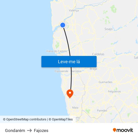 Gondarém to Fajozes map