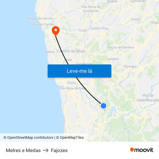 Melres e Medas to Fajozes map