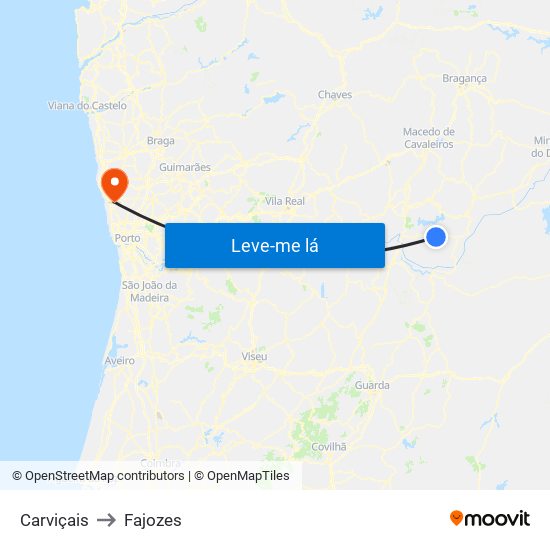 Carviçais to Fajozes map