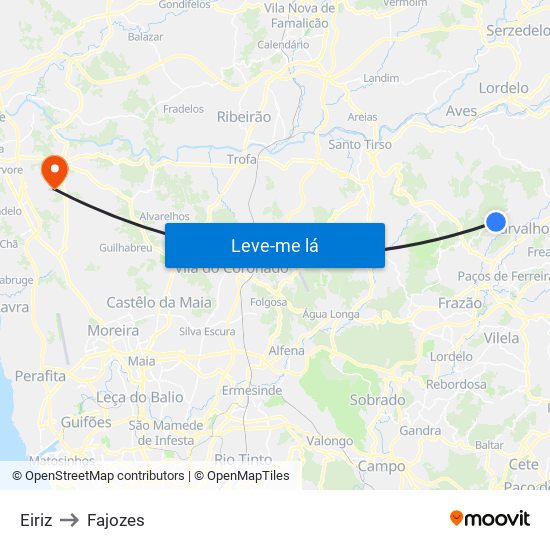 Eiriz to Fajozes map