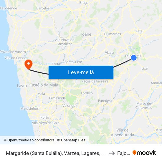 Margaride (Santa Eulália), Várzea, Lagares, Varziela e Moure to Fajozes map