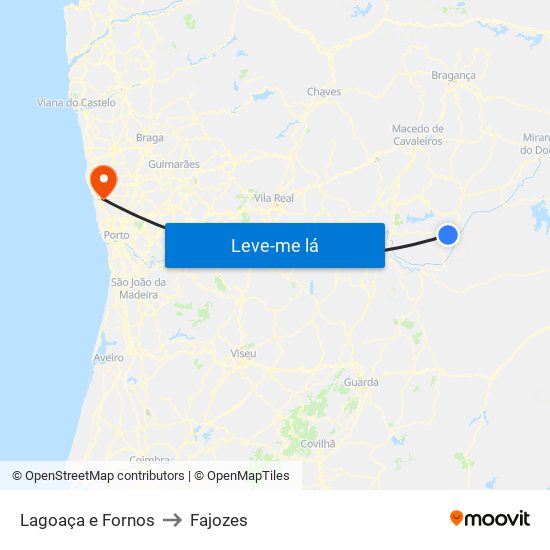 Lagoaça e Fornos to Fajozes map