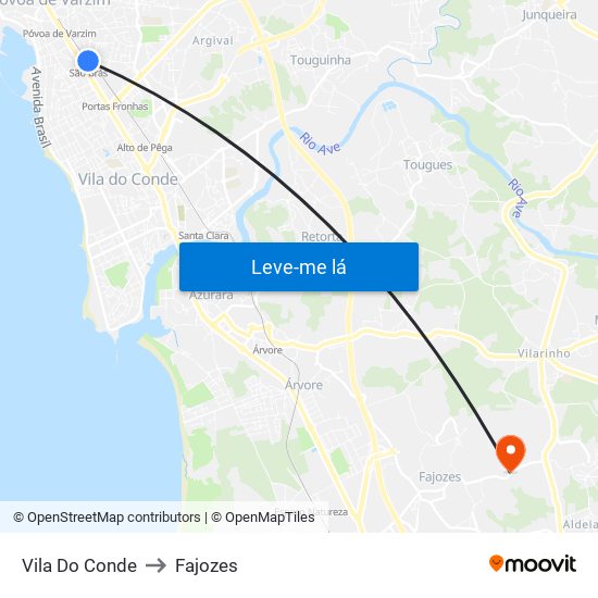 Vila Do Conde to Fajozes map