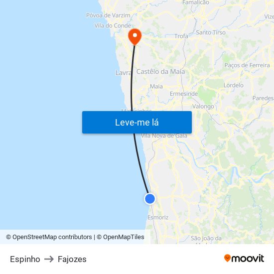 Espinho to Fajozes map