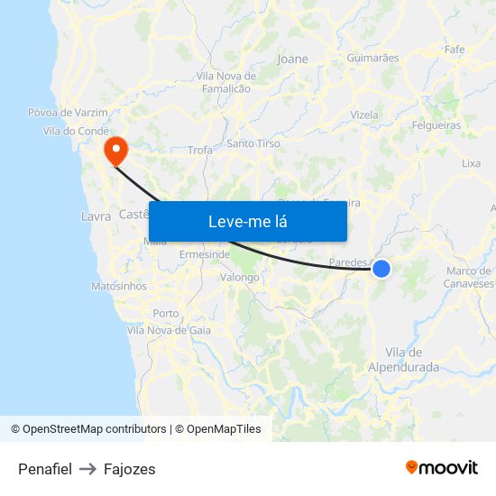 Penafiel to Fajozes map