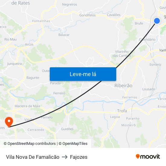 Vila Nova De Famalicão to Fajozes map