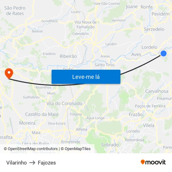 Vilarinho to Fajozes map