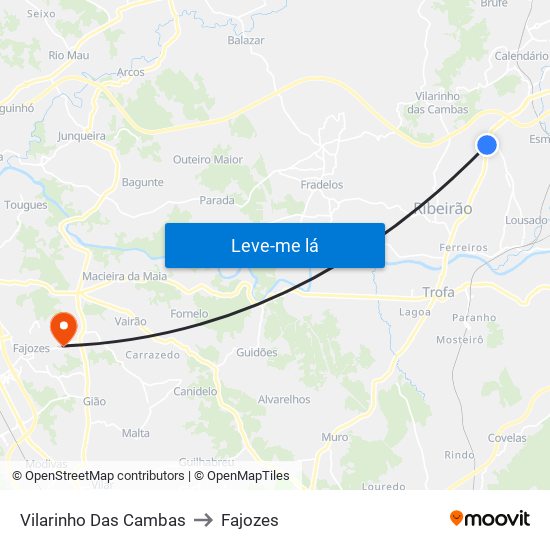 Vilarinho Das Cambas to Fajozes map