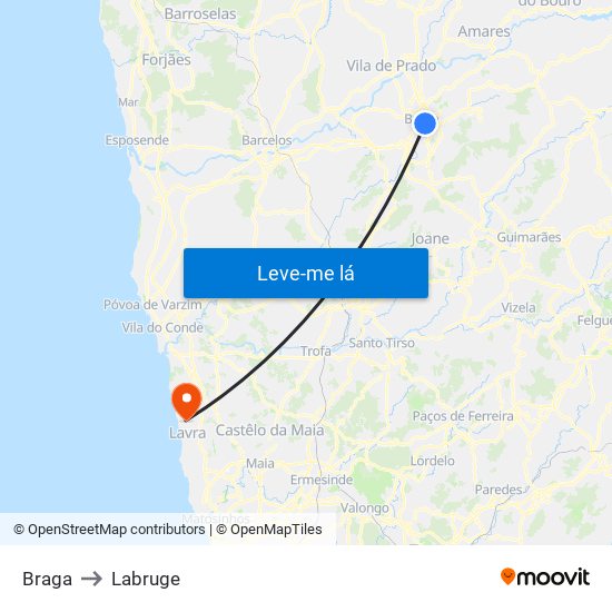 Braga to Labruge map