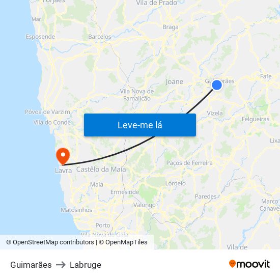 Guimarães to Labruge map