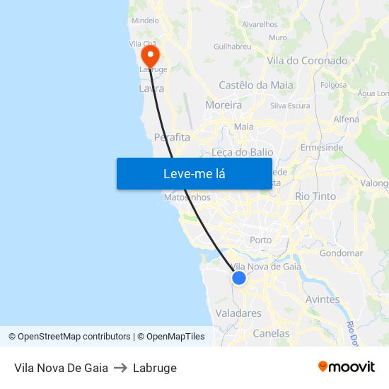 Vila Nova De Gaia to Labruge map