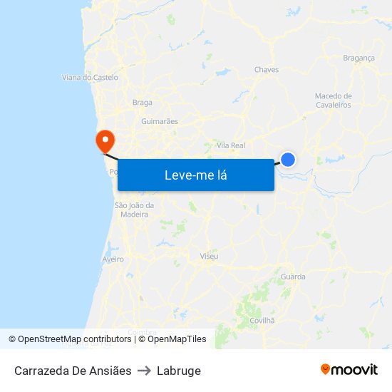 Carrazeda De Ansiães to Labruge map