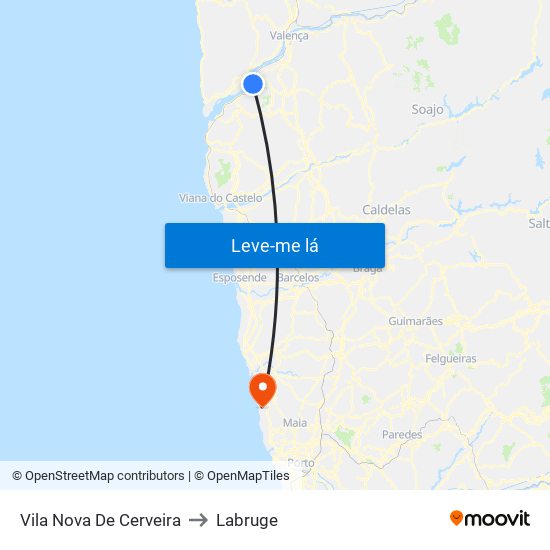 Vila Nova De Cerveira to Labruge map