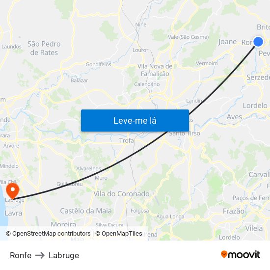 Ronfe to Labruge map