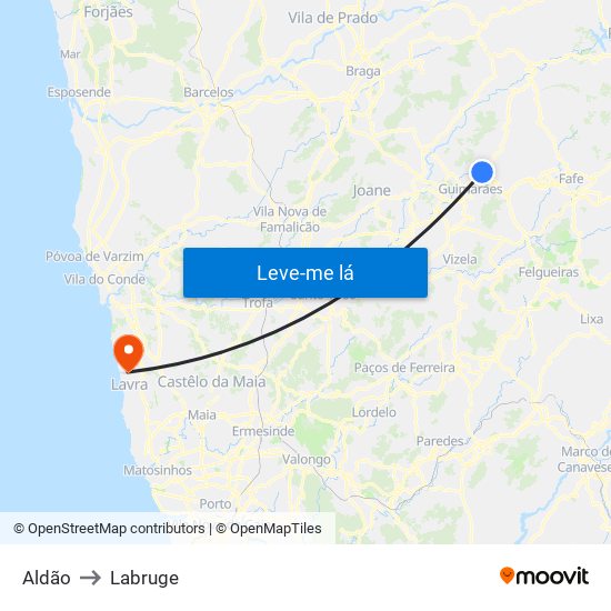 Aldão to Labruge map