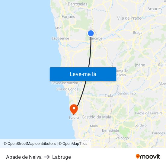 Abade de Neiva to Labruge map