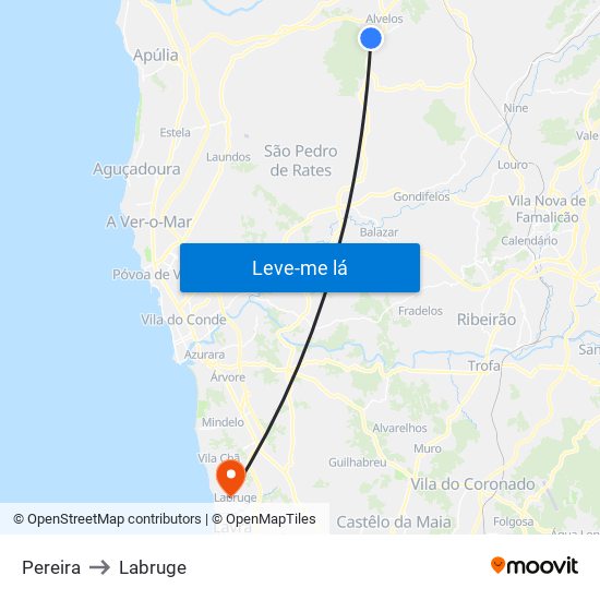 Pereira to Labruge map