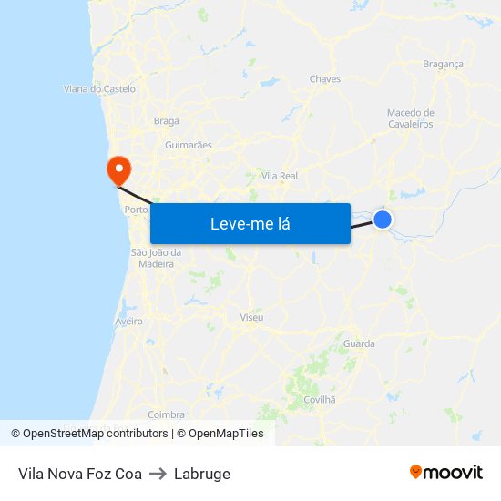 Vila Nova Foz Coa to Labruge map