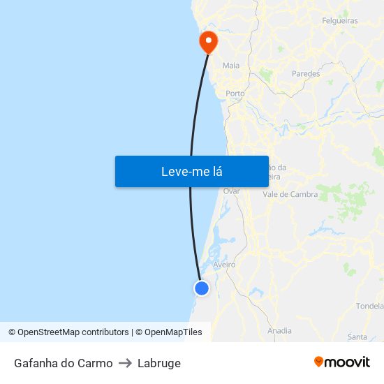 Gafanha do Carmo to Labruge map