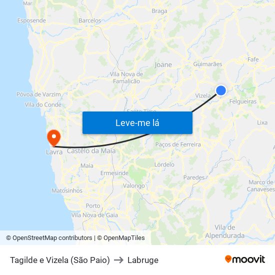 Tagilde e Vizela (São Paio) to Labruge map