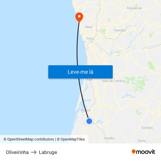 Oliveirinha to Labruge map