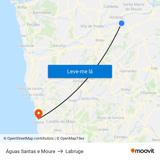 Águas Santas e Moure to Labruge map