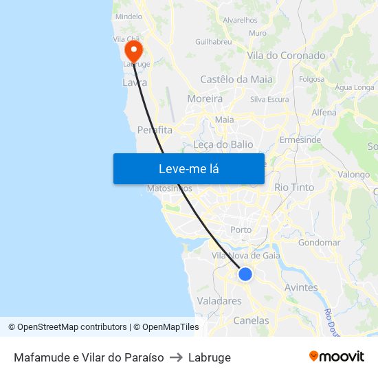 Mafamude e Vilar do Paraíso to Labruge map