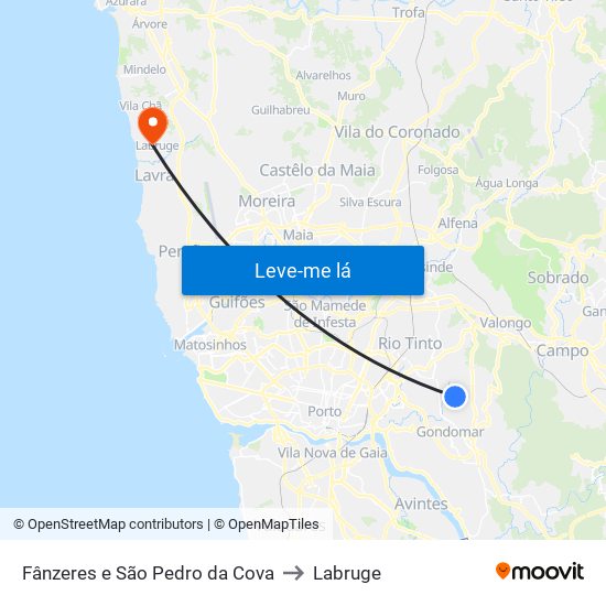 Fânzeres e São Pedro da Cova to Labruge map