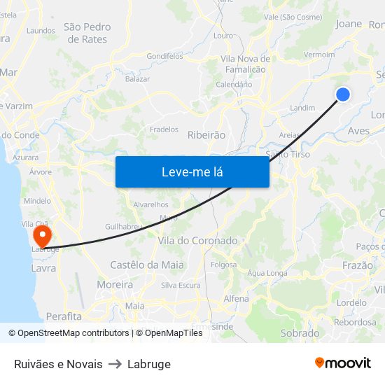 Ruivães e Novais to Labruge map