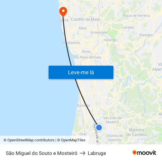 São Miguel do Souto e Mosteirô to Labruge map