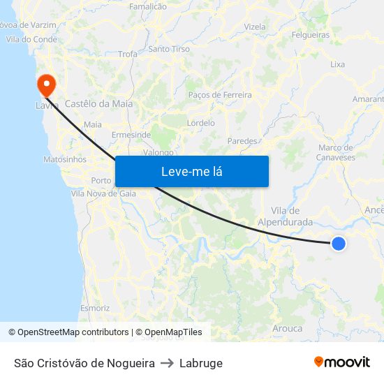 São Cristóvão de Nogueira to Labruge map