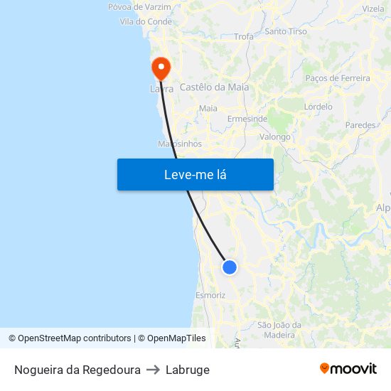 Nogueira da Regedoura to Labruge map