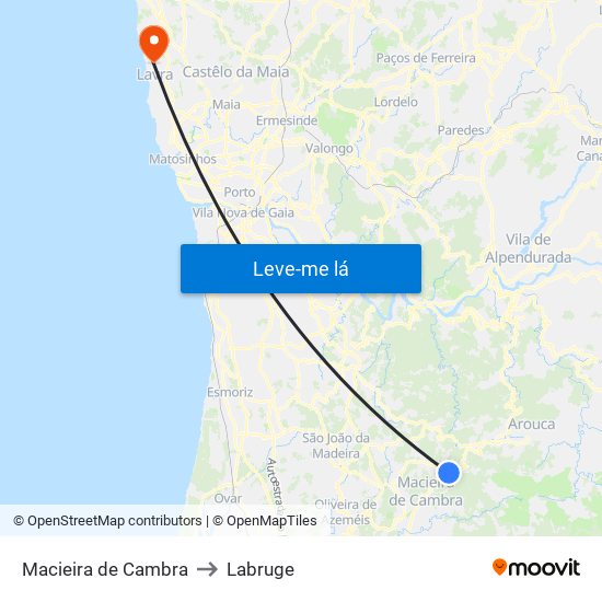 Macieira de Cambra to Labruge map