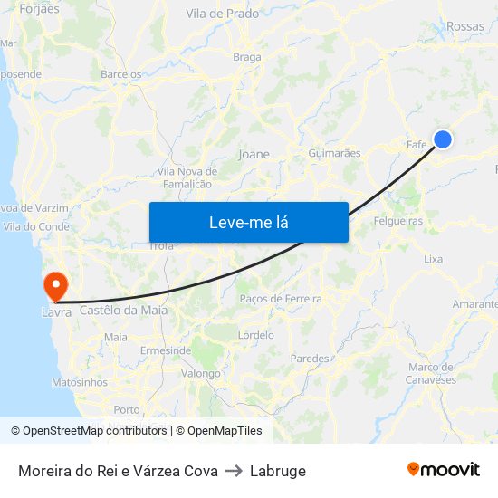 Moreira do Rei e Várzea Cova to Labruge map