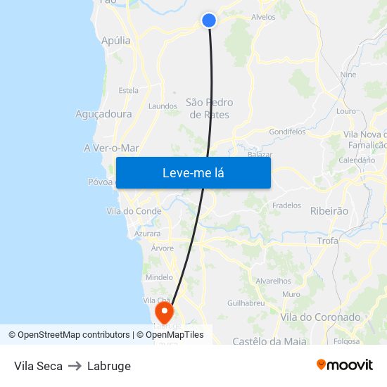Vila Seca to Labruge map