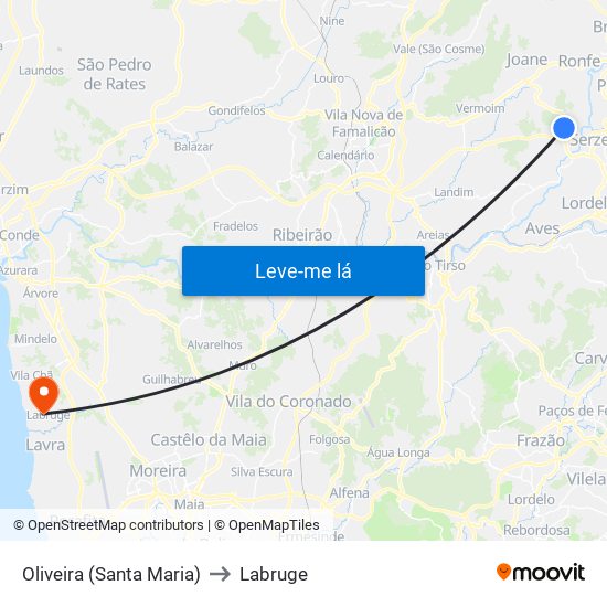 Oliveira (Santa Maria) to Labruge map