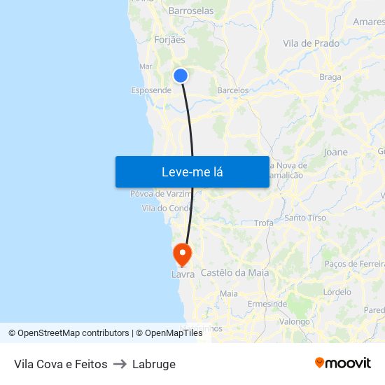 Vila Cova e Feitos to Labruge map