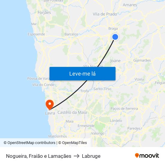 Nogueira, Fraião e Lamaçães to Labruge map