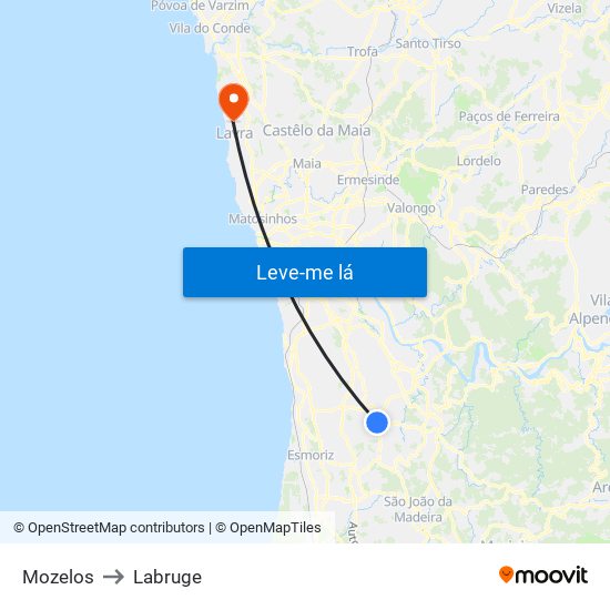 Mozelos to Labruge map
