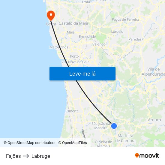 Fajões to Labruge map