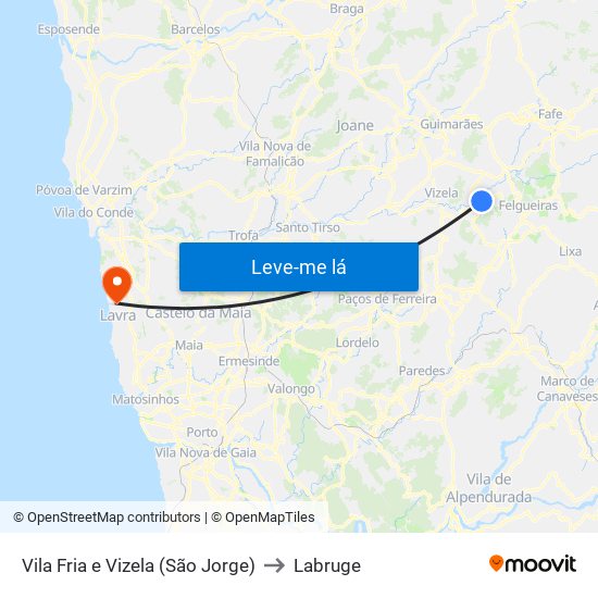 Vila Fria e Vizela (São Jorge) to Labruge map