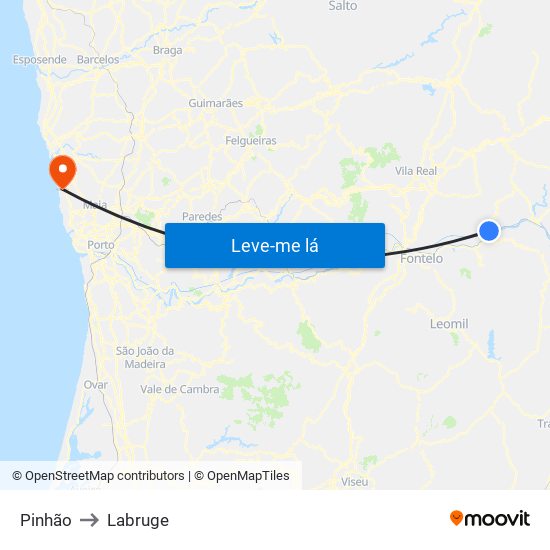 Pinhão to Labruge map